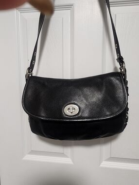 Coach Black Pebbled Leather Shoulder Bag with Turnlock